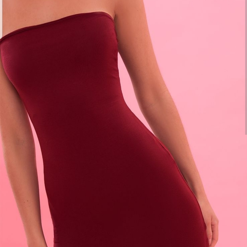 PLT Burgundy Bandeau Bodycon Mini Dress.